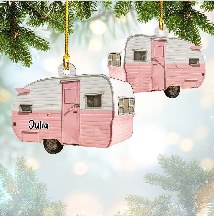 Customized Vintage Trailer Camping Van Christmas Ornament/ Custom Name Camper Acrylic Ornament for Camper