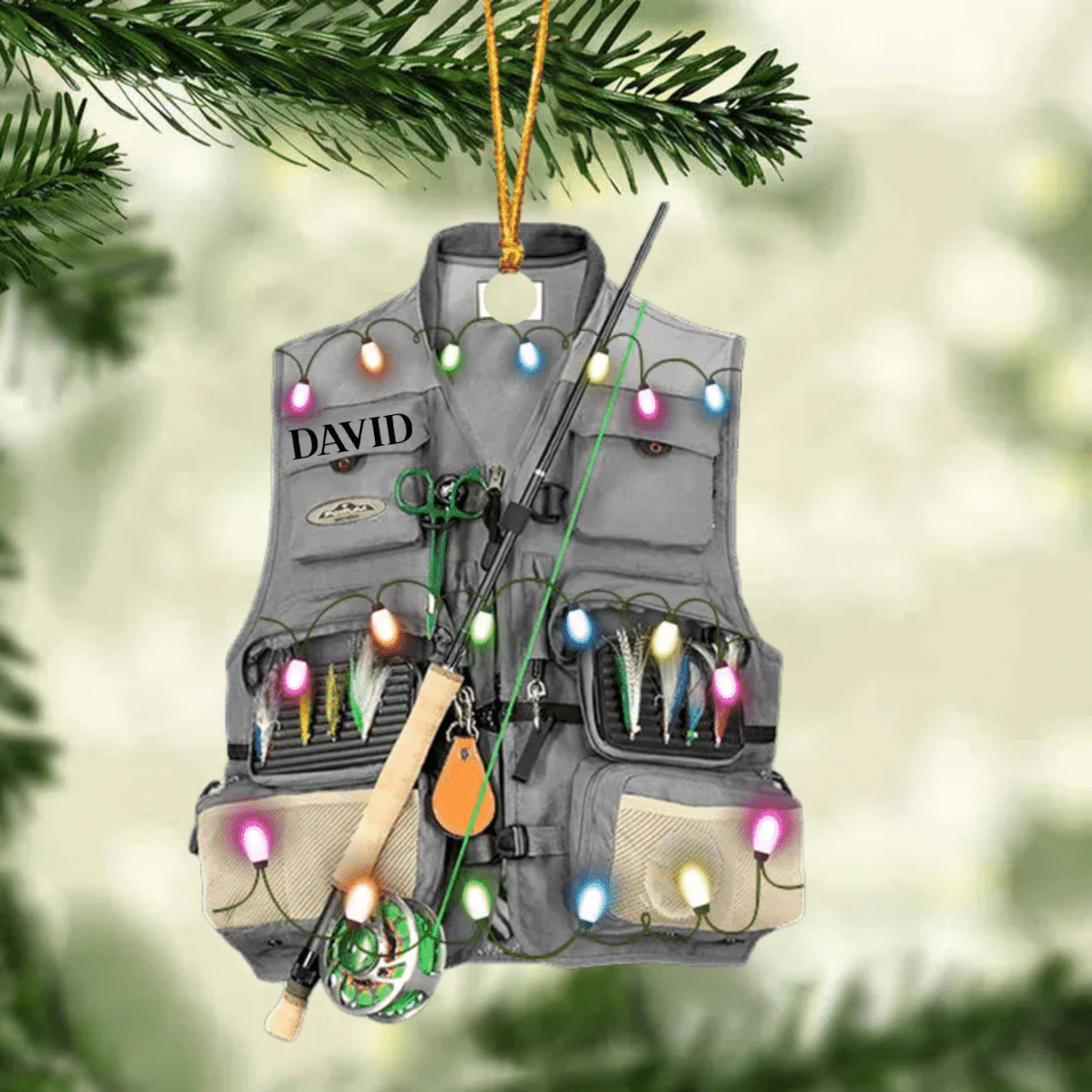 Personalized Fishing Vest Acrylic Christmas Ornament for Fishing Lovers/ Fishing Ornament for Dad