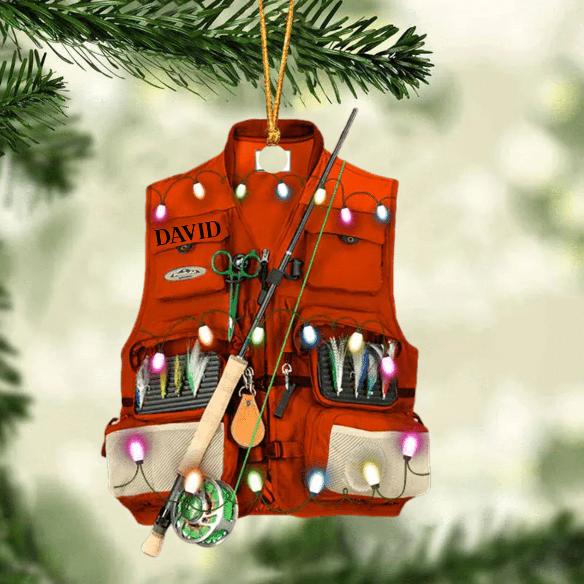 Personalized Fishing Vest Acrylic Christmas Ornament for Fishing Lovers/ Fishing Ornament for Dad