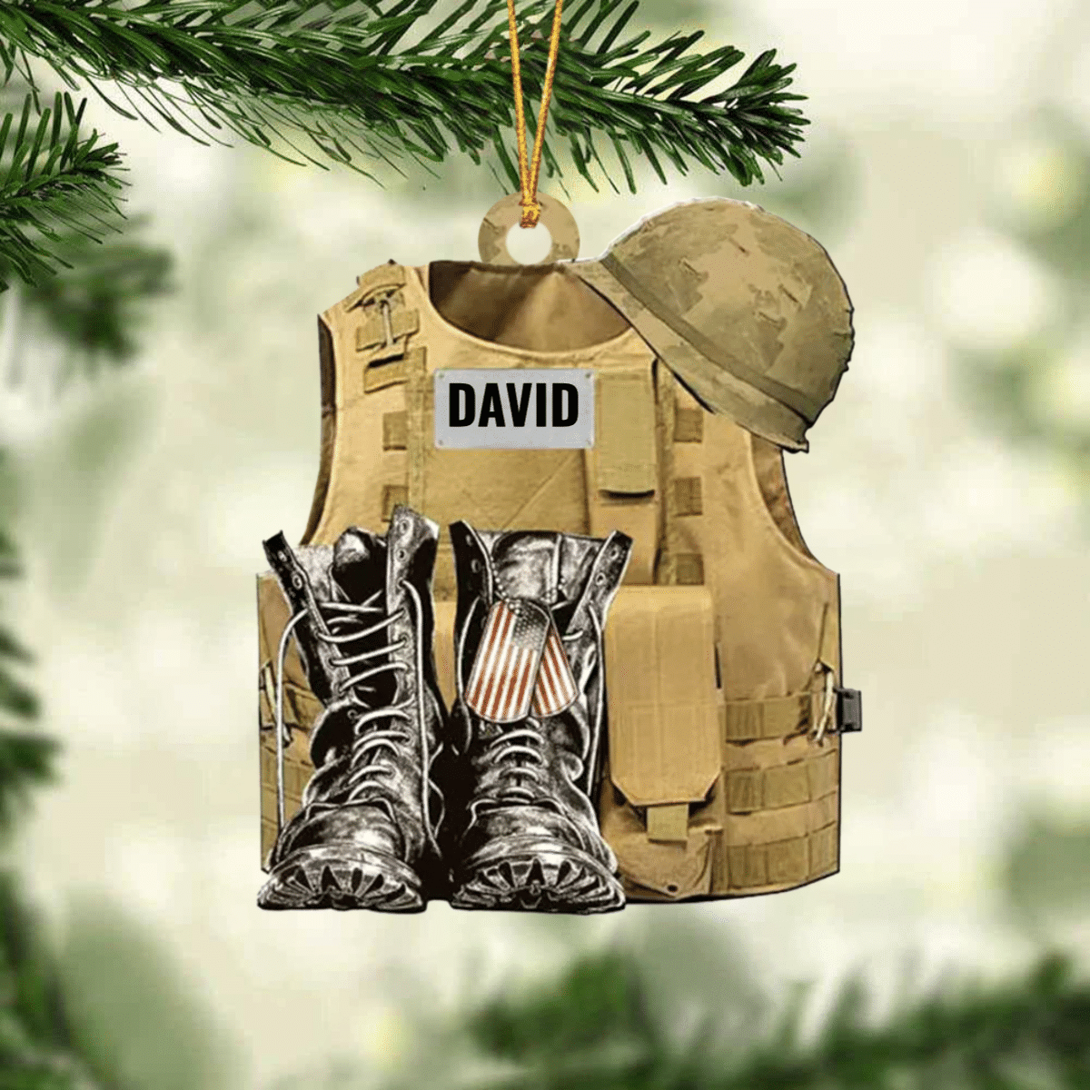 Personalize Military Uniform Boots & Helmet Christmas Ornament/ Custom Name Veteran All Part Military Ornament for Dad
