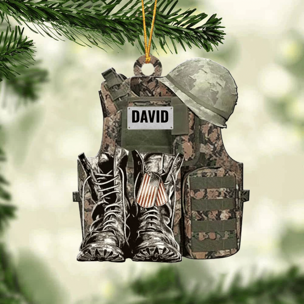 Personalize Military Uniform Boots & Helmet Christmas Ornament/ Custom Name Veteran All Part Military Ornament for Dad