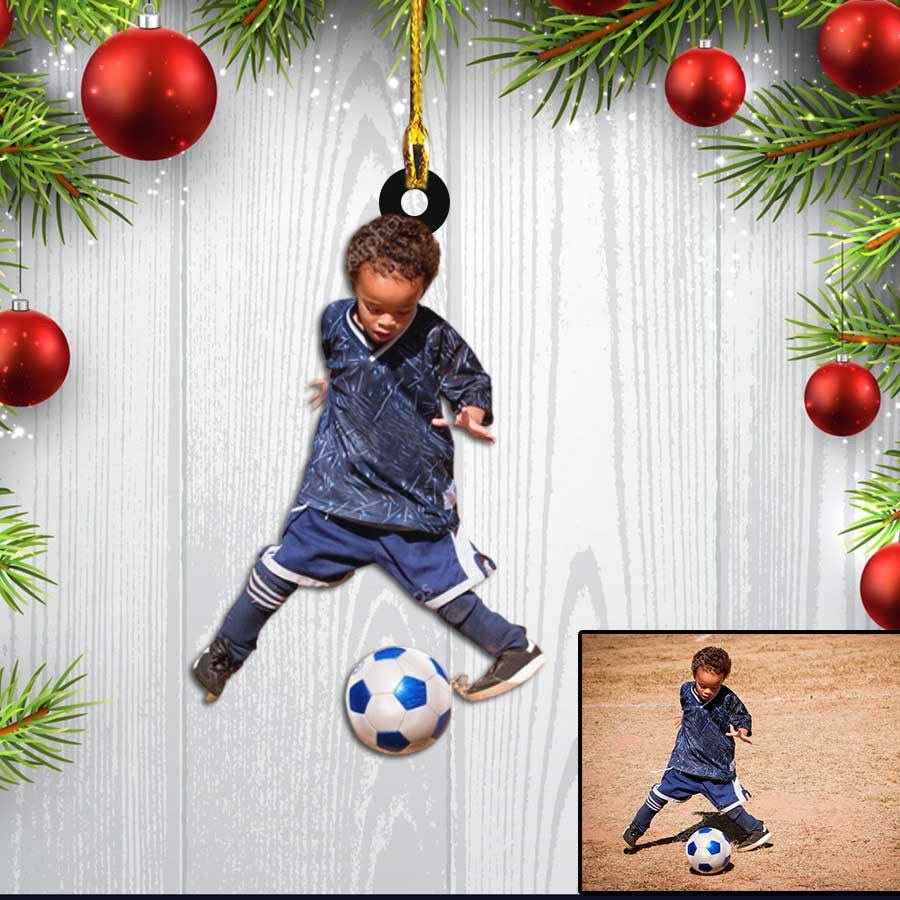 Custom Photo Soccer Christmas Ornament for Son/ World Cup 2022 Soccer Acrylic Ornament for Son