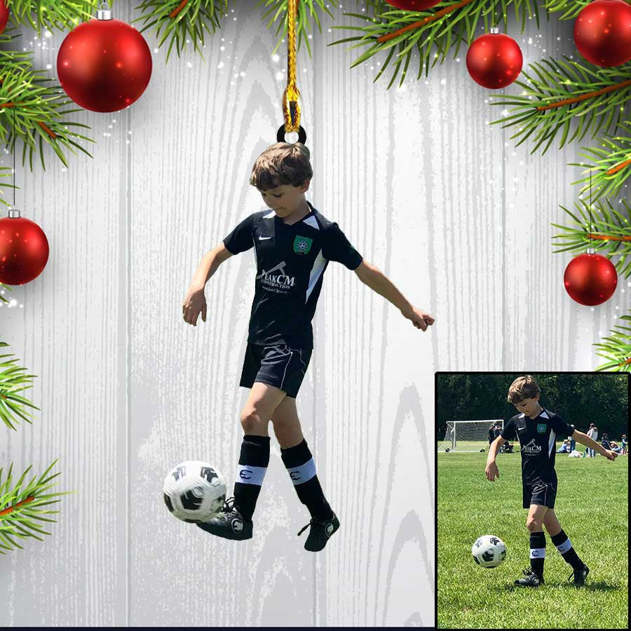 Custom Photo Soccer Christmas Ornament for Son/ World Cup 2022 Soccer Acrylic Ornament for Son