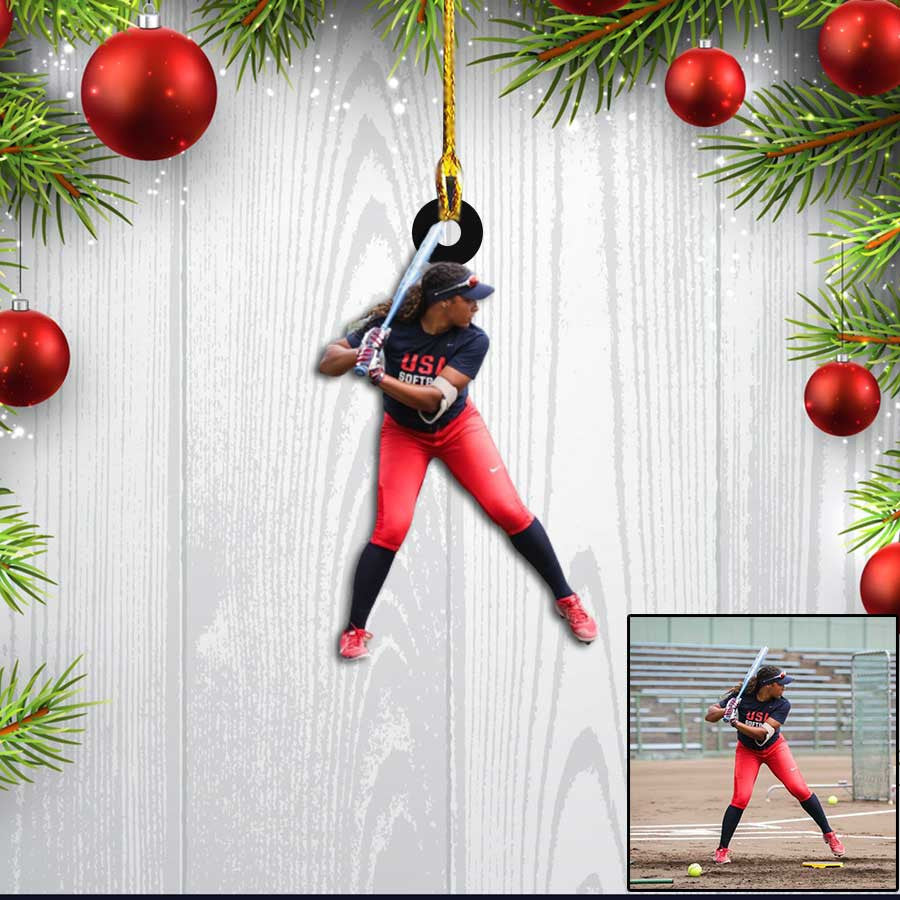 Custom Photo Softball Ornament for Daughter/ Custom Acrylic Softball Christmas Ornament for Daughter/ Mom