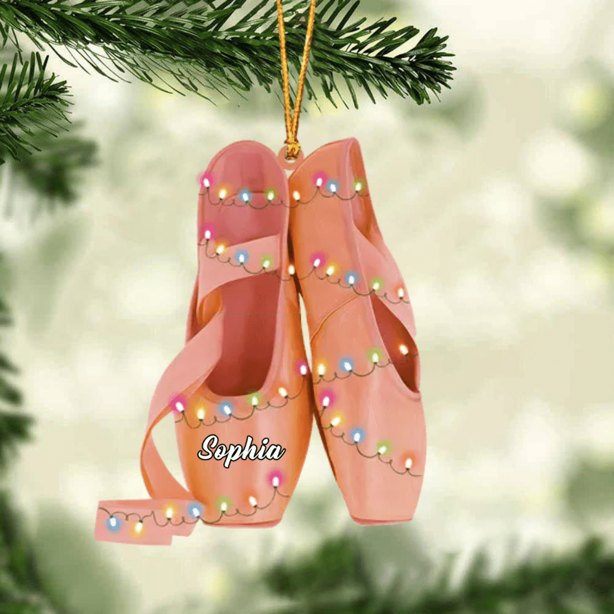 Ballet Pointe Shoes With Christmas Light - Personalized Christmas Ornament - Gift For Ballet Dancers