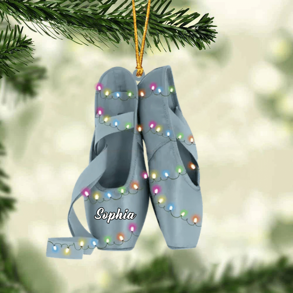 Ballet Pointe Shoes With Christmas Light - Personalized Christmas Ornament - Gift For Ballet Dancers
