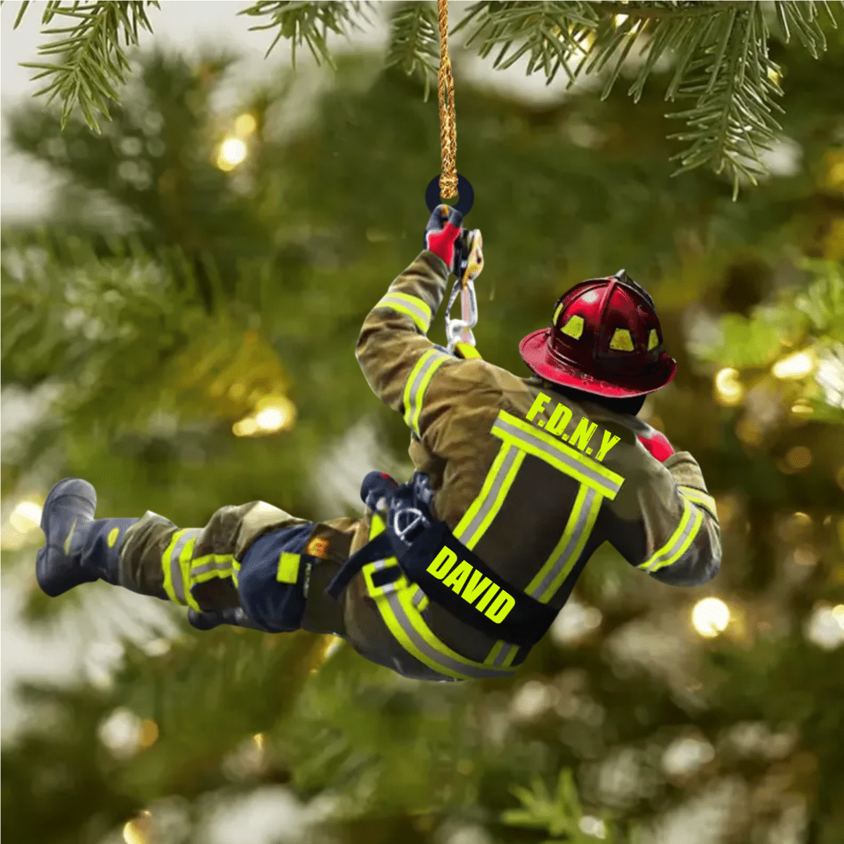 Personalized Firefighter Christmas -Two Sided Ornament for Fireman/ Gift for Dad and Mom Christmas Firefighter Ornament