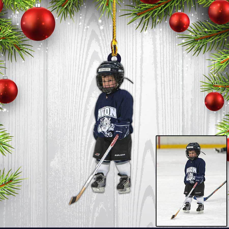 Custom Photo Ice Hockey Players Christmas Ornament for Men/ Dad Acrylic Hockey Ornament