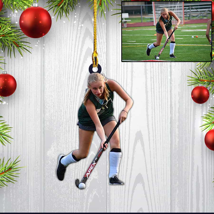 Personalized Photo Field Hockey Players Custom Shaped Hockey Ornament for Daughter/ Women