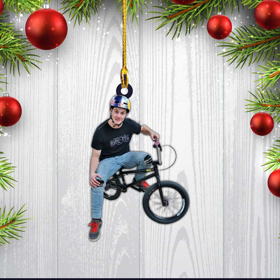 Custom Photo BMX Ornament Biker for Biker Lovers/ Bicycle Moto Cross Christmas Ornament for Men