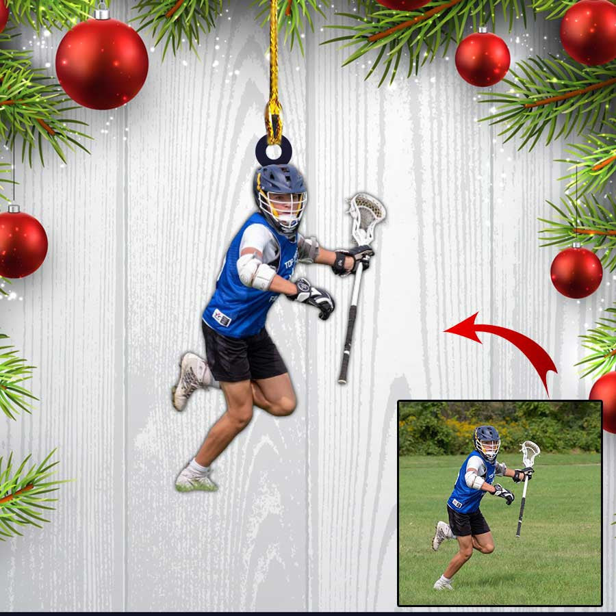 Custom Photo Lacrosse Players Christmas Ornament/ Lacrosse Custom Shaped Ornament for Men & Women