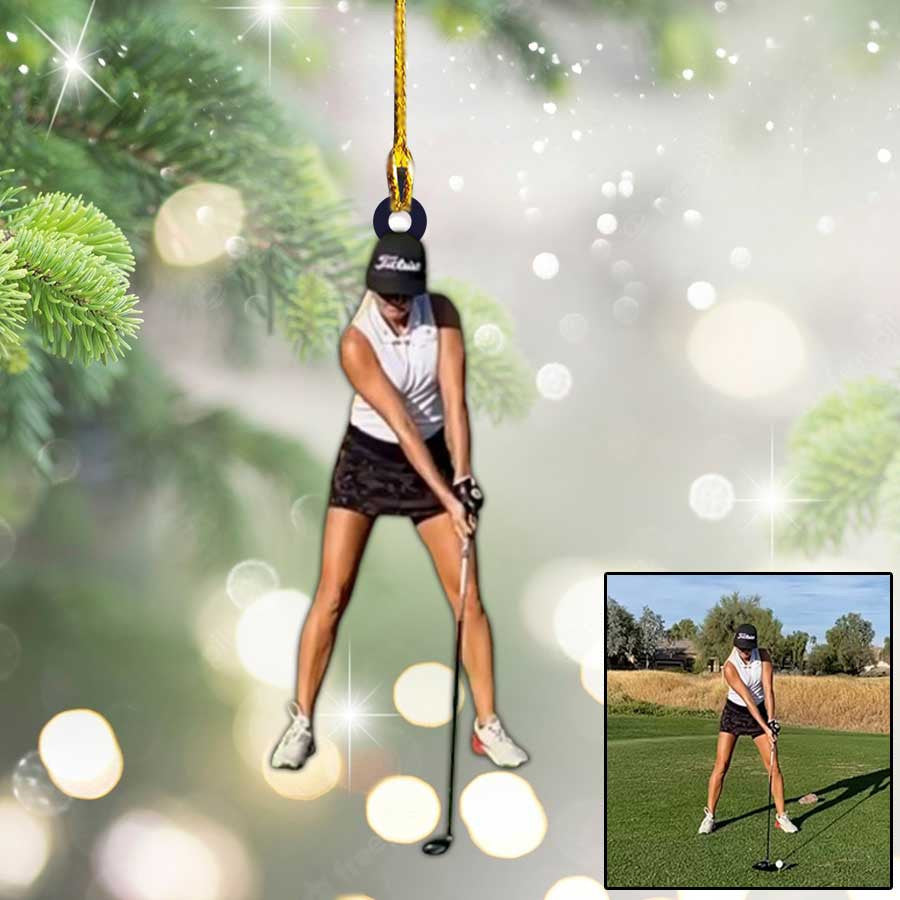 Custom Photo Golf Players Flat Christmas Ornament for Men & Women Golf Lovers