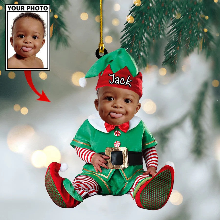 Custom Photo Baby Cartoon Boy Cute Photo With Name for Christmas Ornament