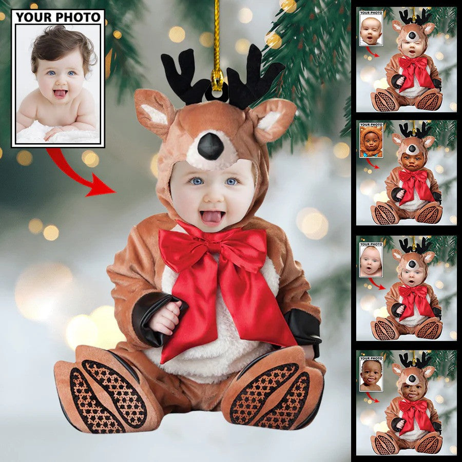 Baby Bear Custom Photo With Name for Christmas Ornament/ Gift for Baby