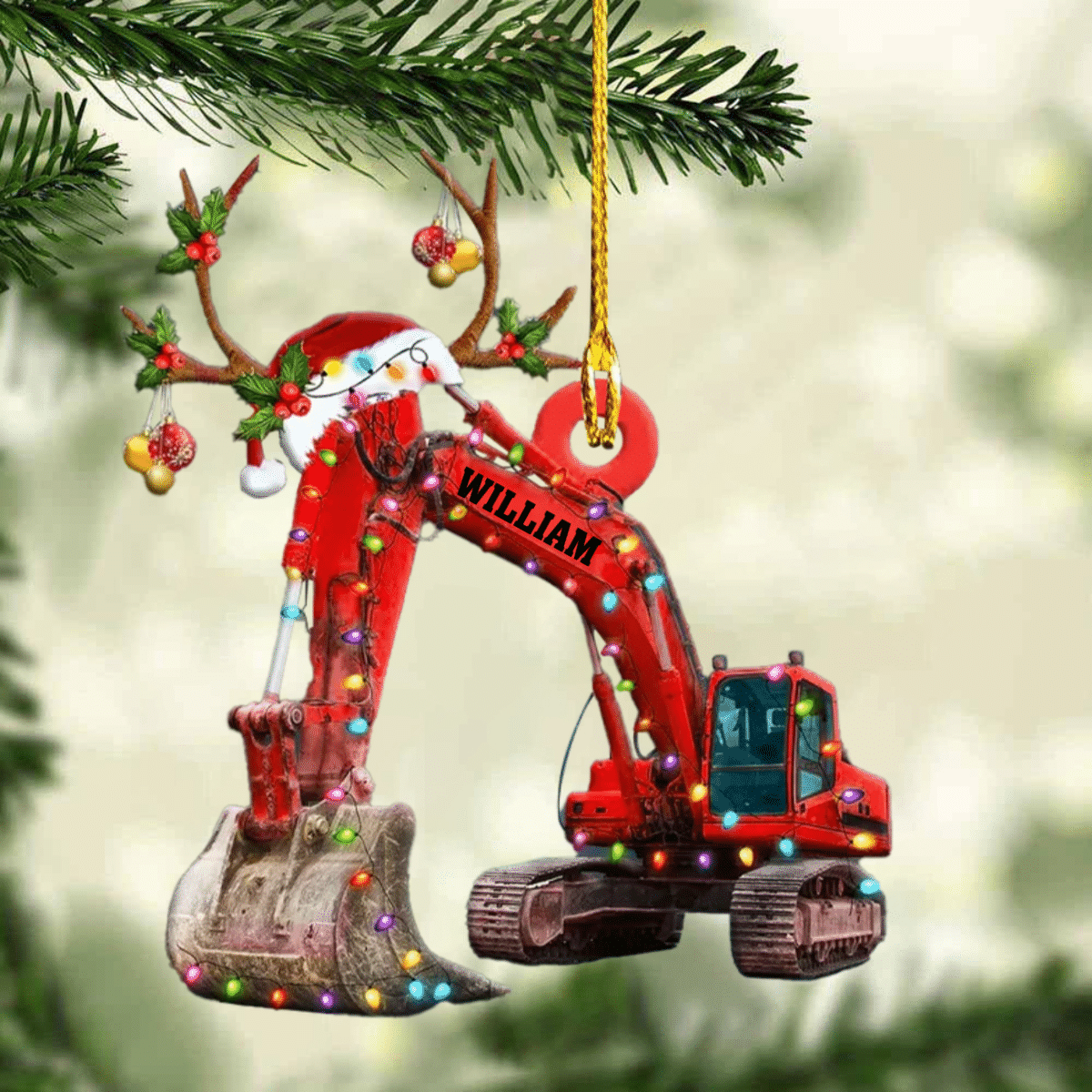 Personalized Excavator Christmas Ornament/ Custom Name and full Color Excavator Ornament for Him/ Dad