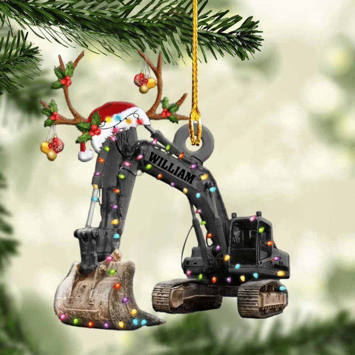 Personalized Excavator Christmas Ornament/ Custom Name and full Color Excavator Ornament for Him/ Dad