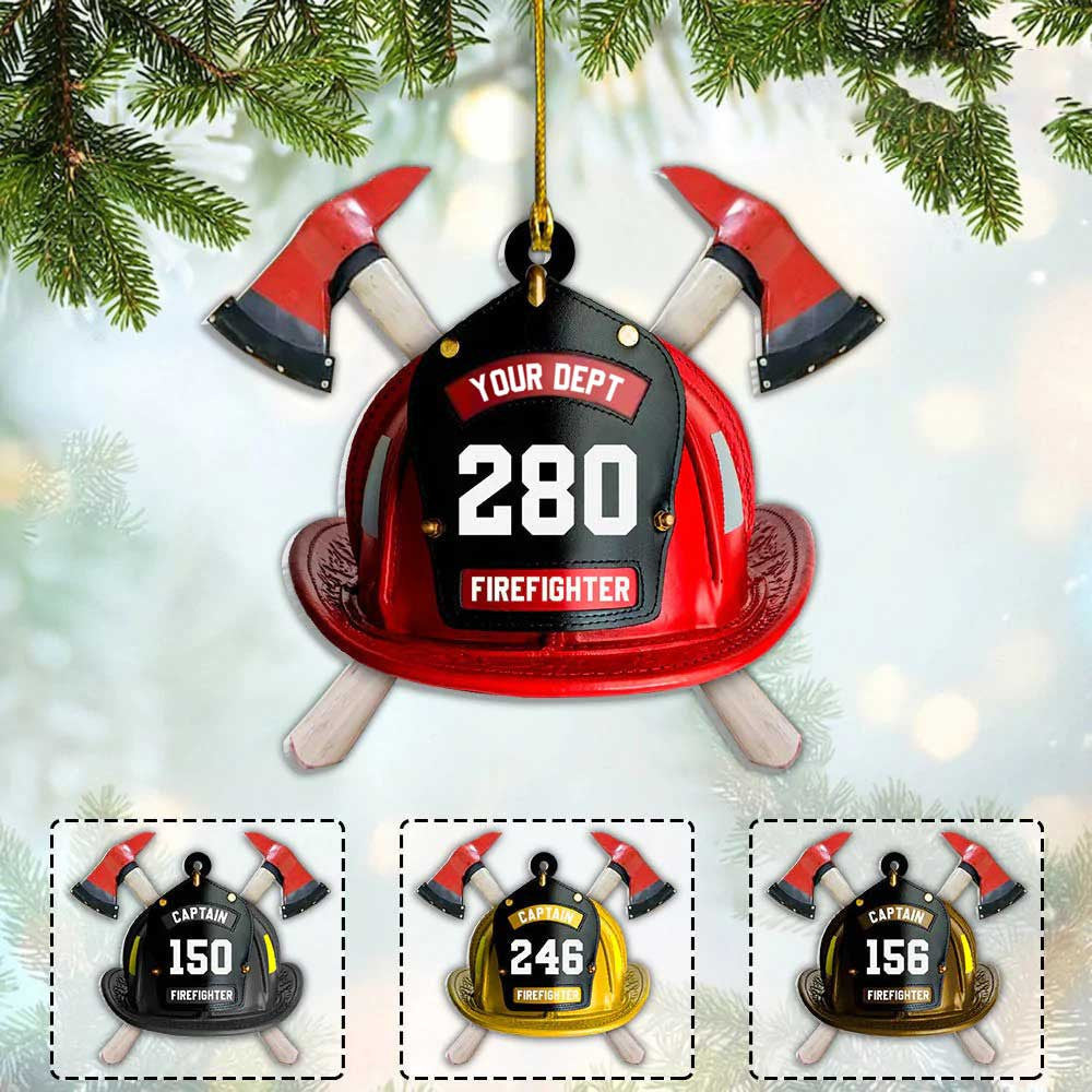 Personalized Firefighter''s Helmet Flat Acrylic Ornament for Fireman/ Axe Firefighter Christmas Ornament for Him