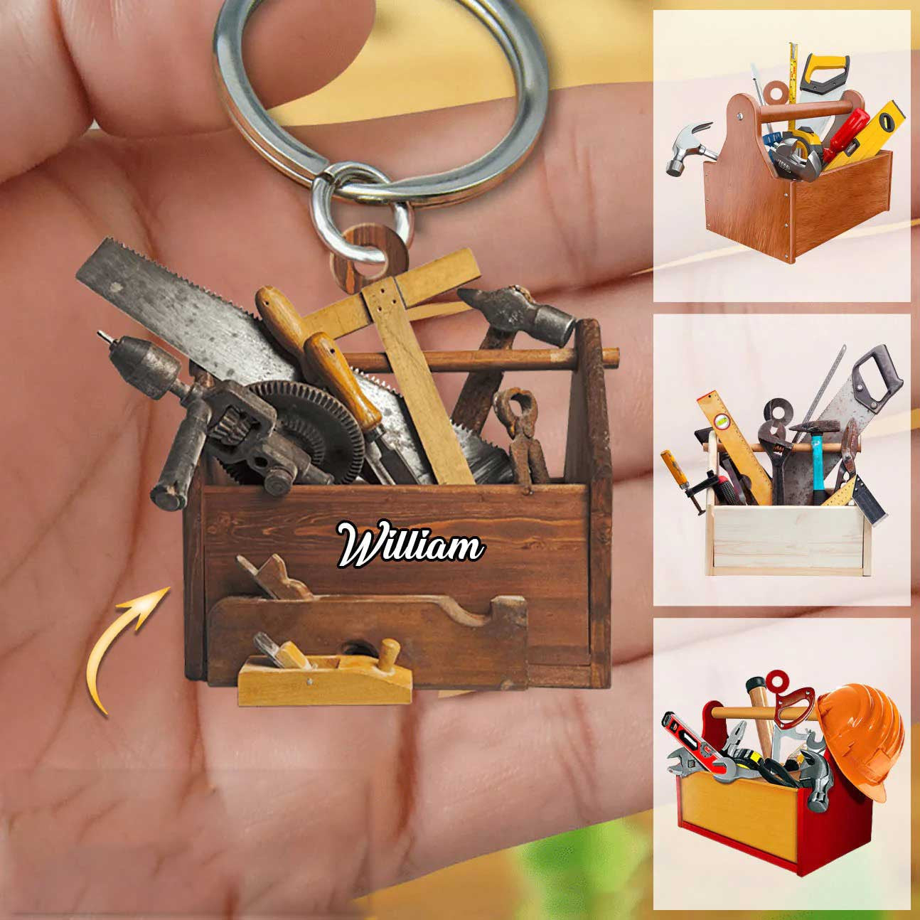 New Release Personalized Carpenter Tool Box With Name Acrylic Keychain for Carpenter/ Gift for Dad