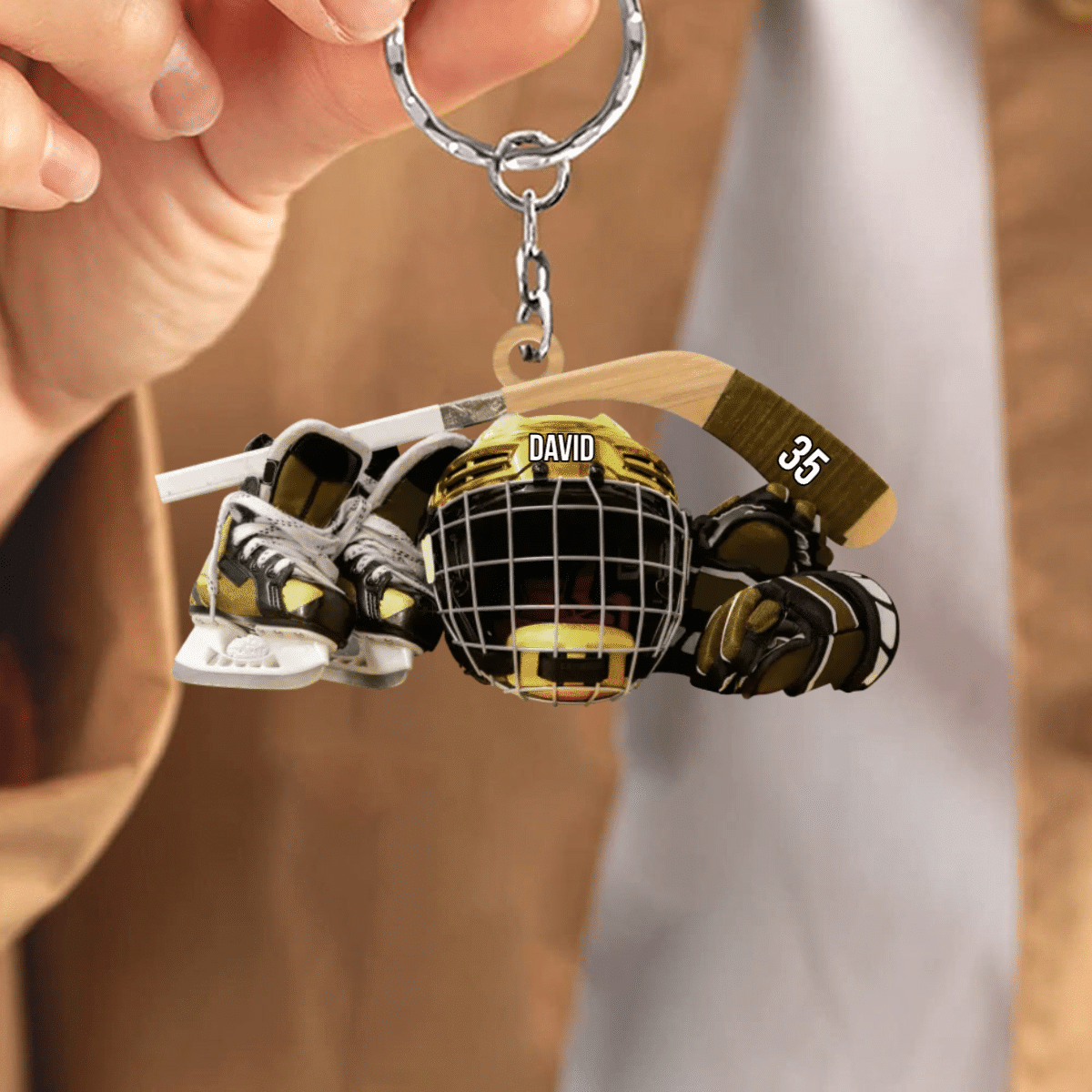 Personalized Hockey Keychain/ Hockey Skates Helmet And Stick Gift For Hockey Lover