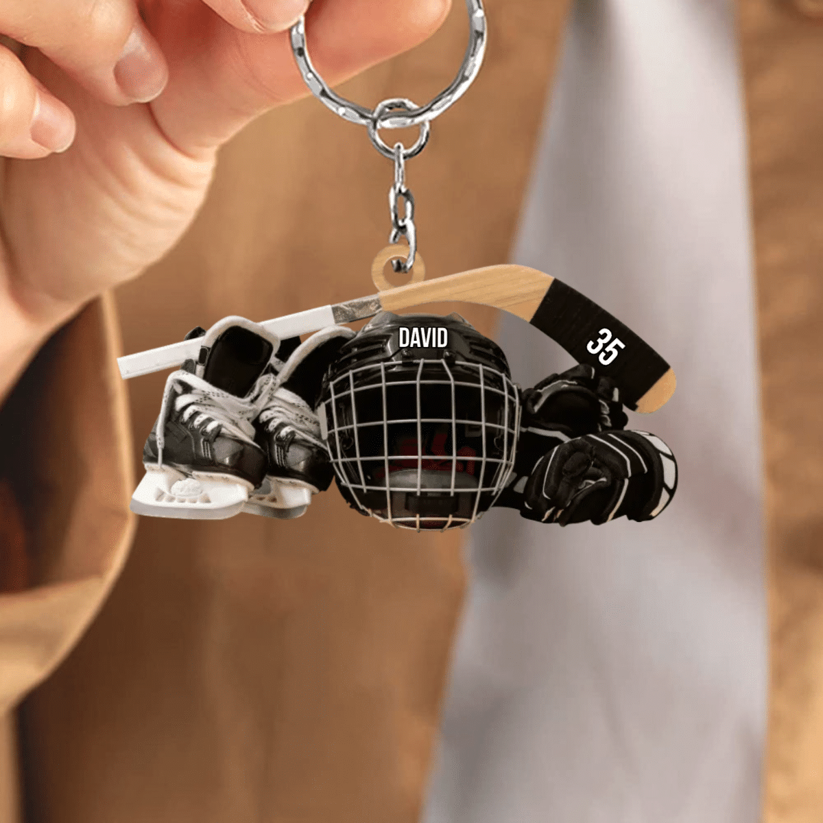 Personalized Hockey Keychain/ Hockey Skates Helmet And Stick Gift For Hockey Lover