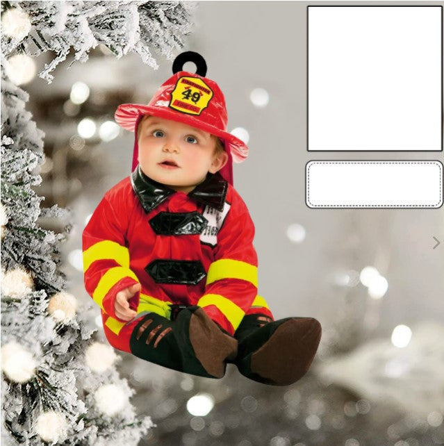 Custom Photo Funny Baby''s Face Firefighter Christmas Ornament for New baby First Christmas