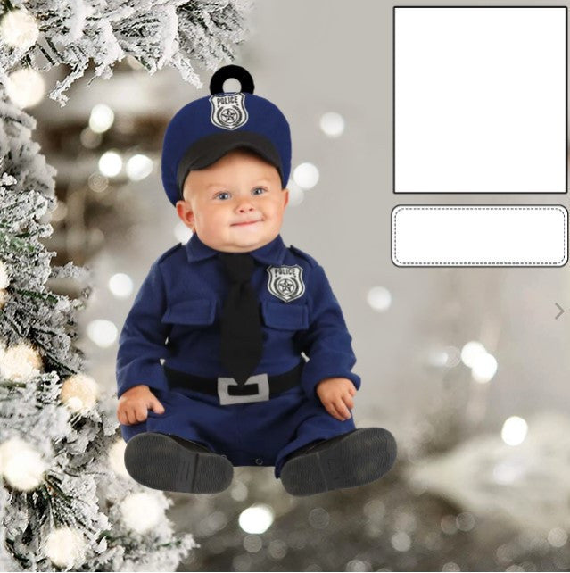 Custom Photo Funny Baby''s Face Police Christmas Ornament for New baby First Christmas