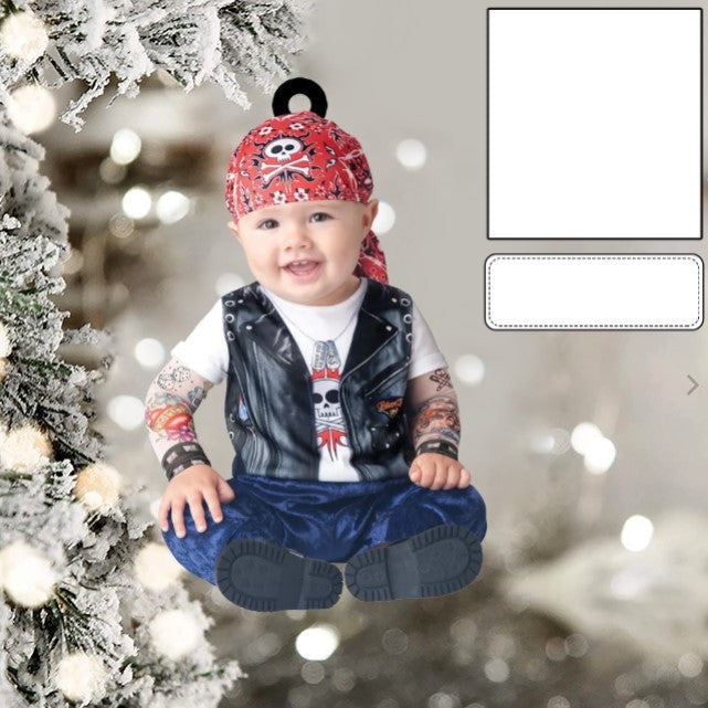 Custom Photo Funny Baby''s Face Biker Gangster Christmas Ornament for New baby First Christmas