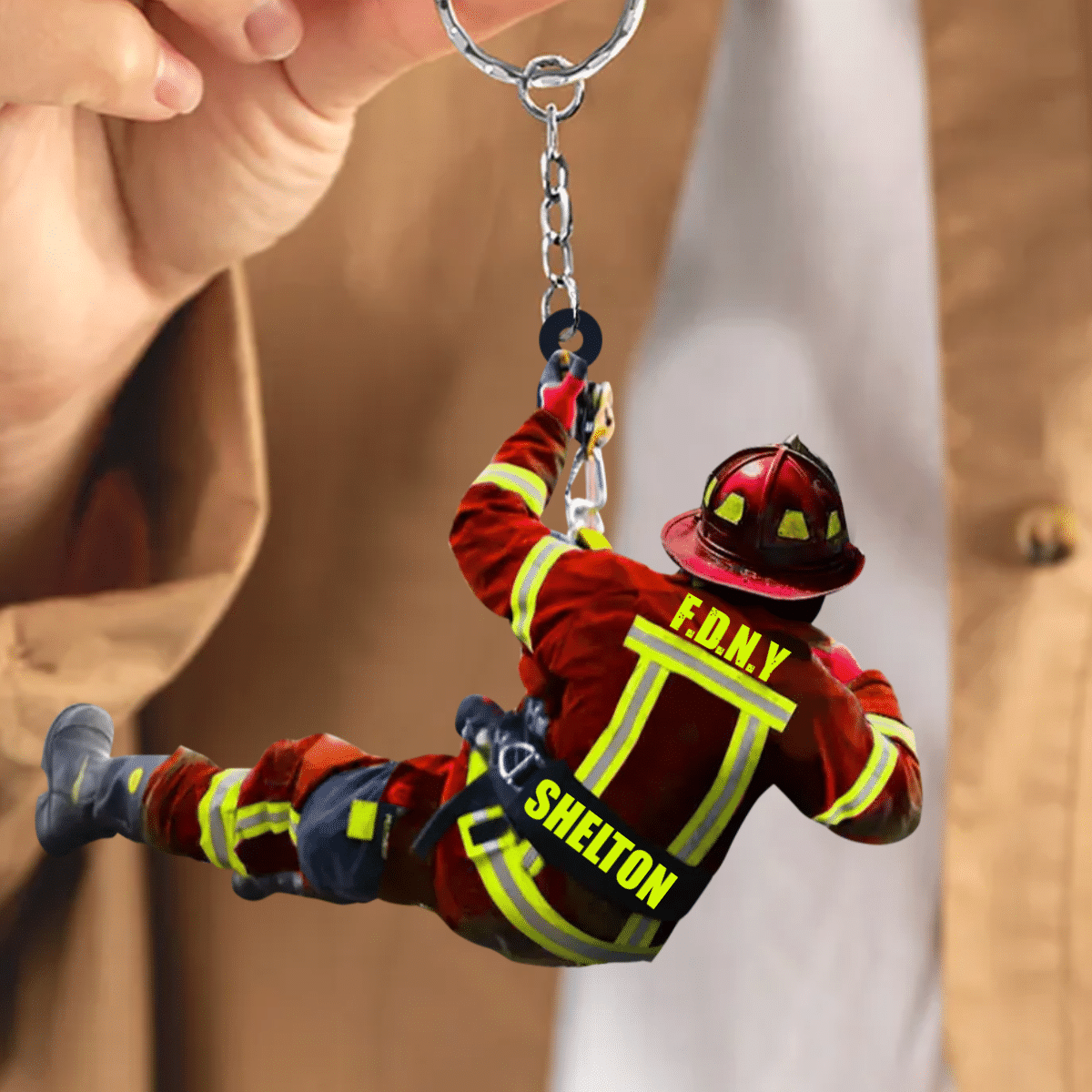 Personalized Firefighter Christmas -Two Sided Keychain Gift for Dad Firefighter Acrylic Flat Keychain