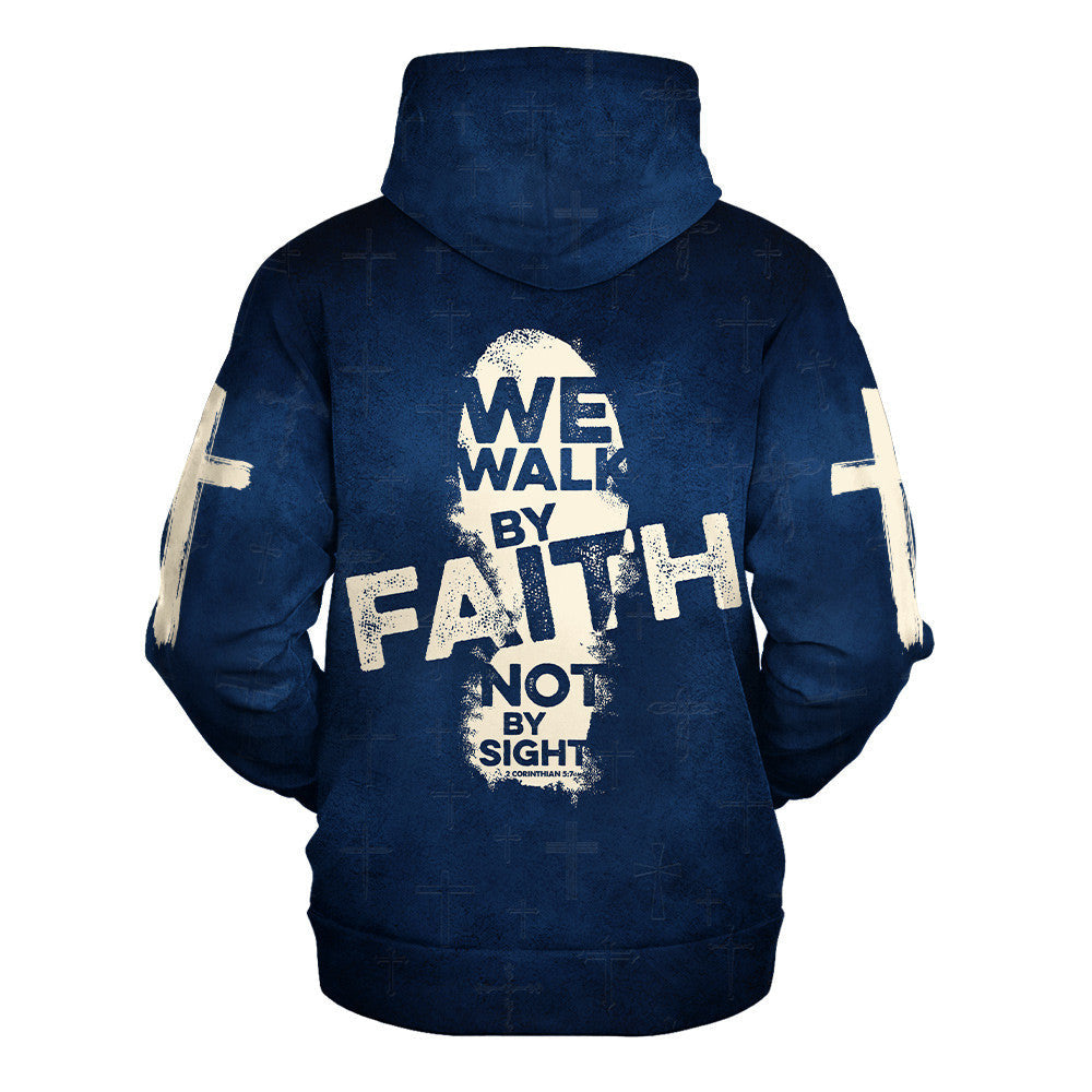 Jesus Hoodie We Walk By Faith Not By Sight Blue Religious Hoodie Coolspod
