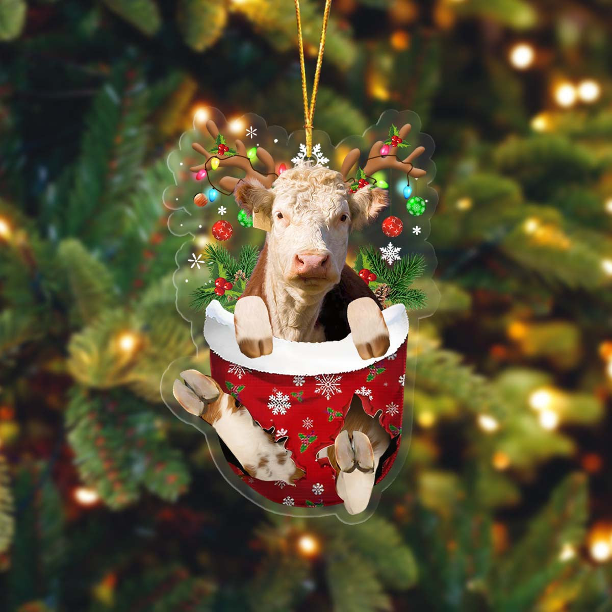 Coolspod Hereford In Pocket Christmas Ornament Flat Acrylic Farmhouse Ornament