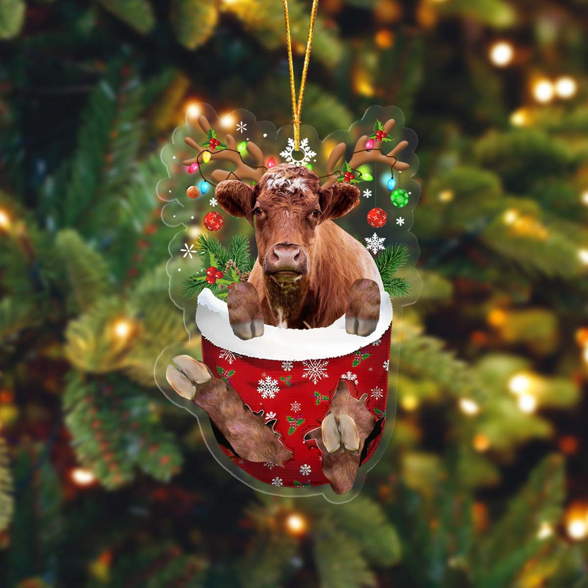 Coolspod Shorthorn In Pocket Christmas Ornament Flat Acrylic Farmhouse Ornament