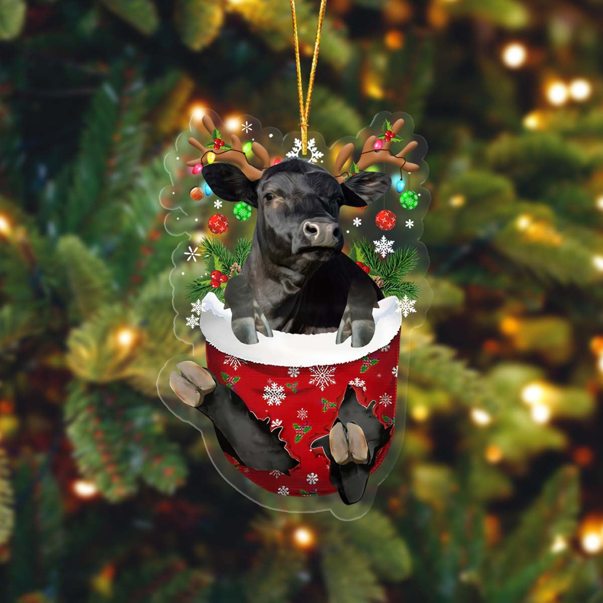 Coolspod Black Angus In Pocket Christmas Ornament Flat Acrylic Farmhouse Ornament