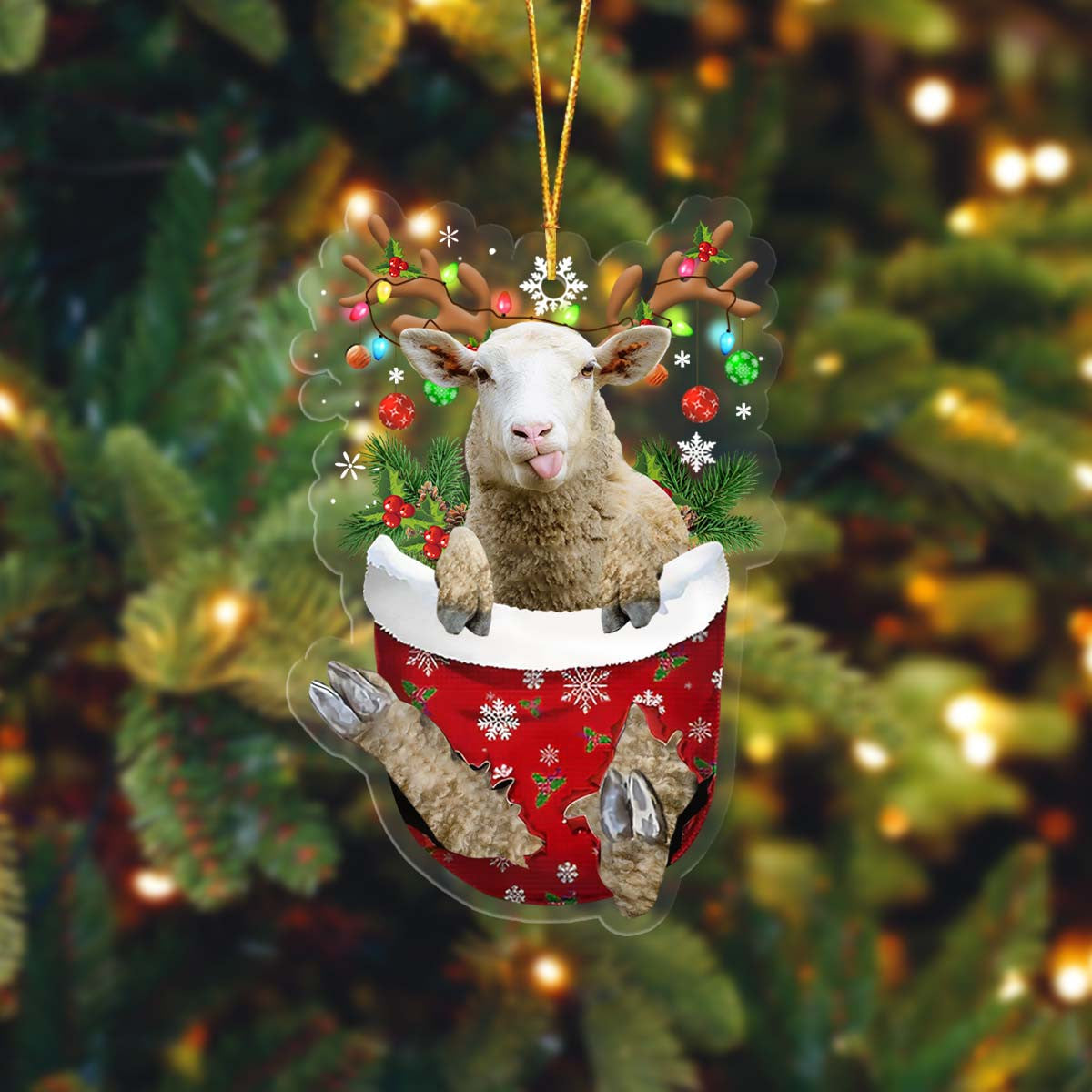 Coolspod Sheep In Pocket Christmas Ornament Flat Acrylic Farmhouse Ornament