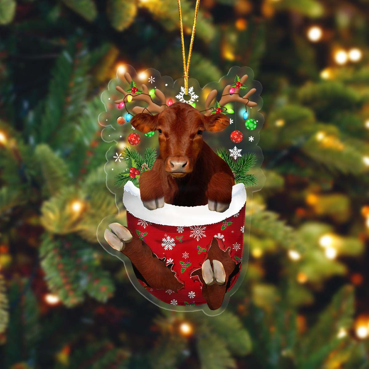 Coolspod Red Angus In Pocket Christmas Ornament Flat Acrylic Farmhouse Ornament