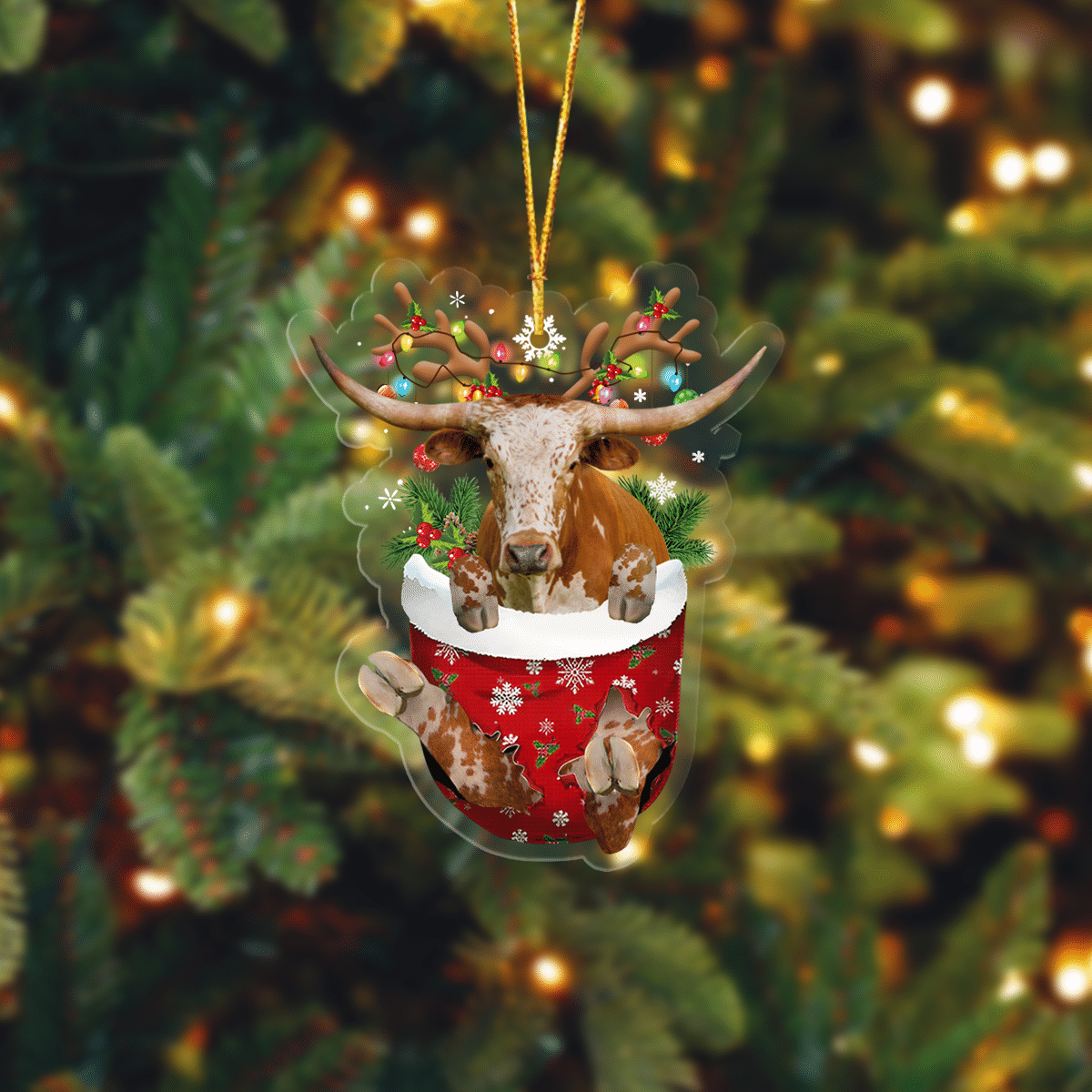 Coolspod TX Longhorn In Pocket Christmas Ornament Flat Acrylic Farmhouse Ornament