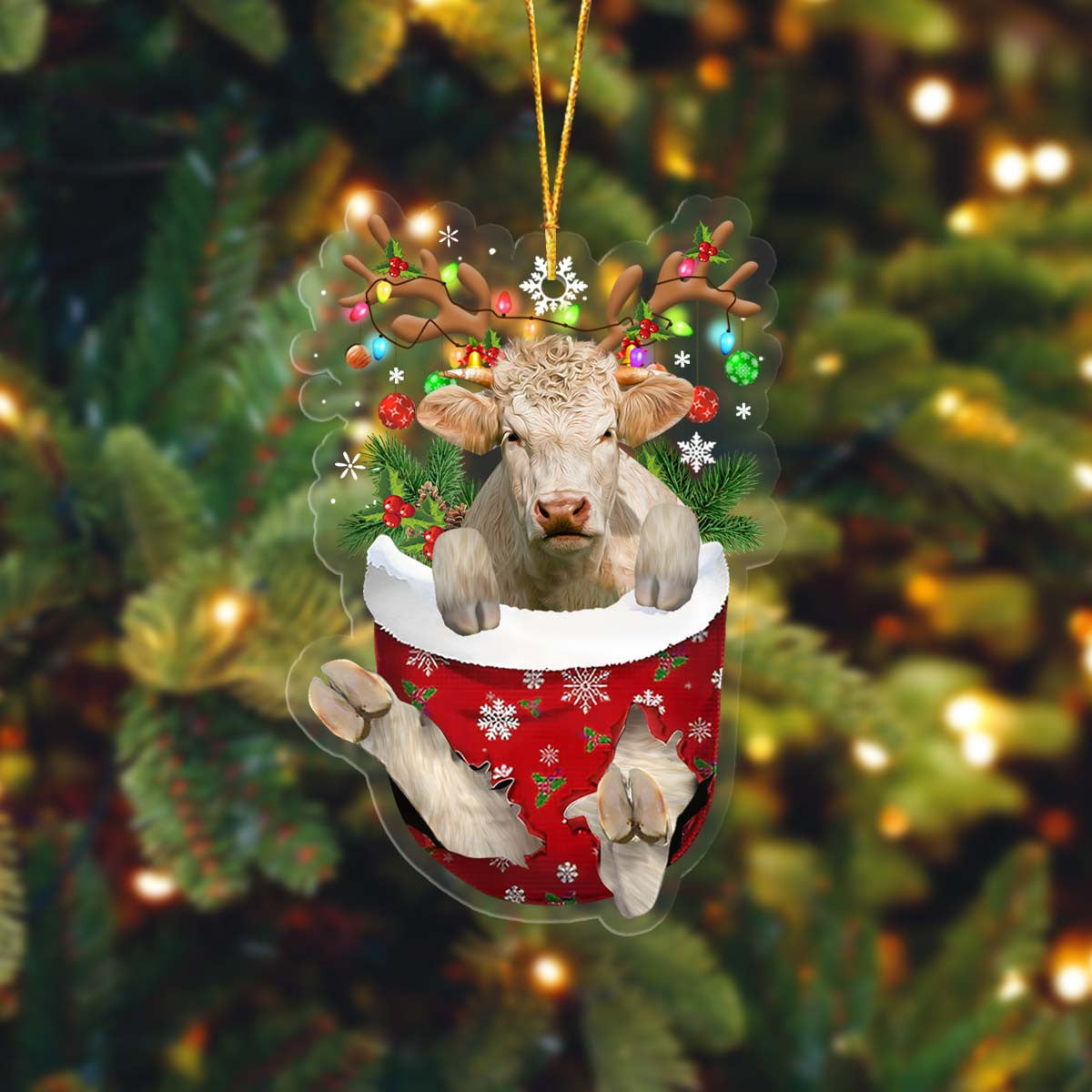 Coolspod Charolais In Pocket Christmas Ornament Flat Acrylic Farmhouse Ornament