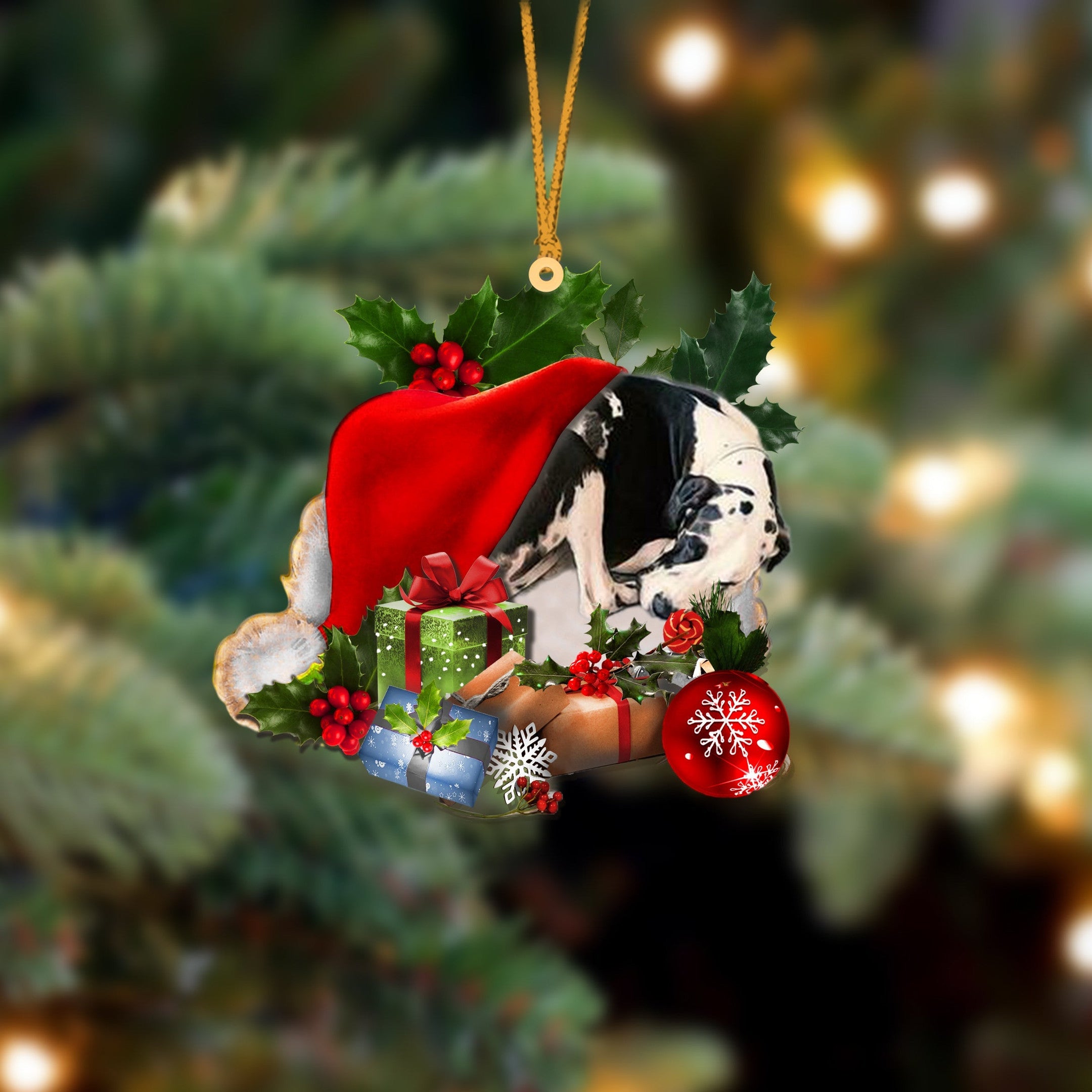 Great Dane Sleeping In Hat Christmas Ornament Two Sided