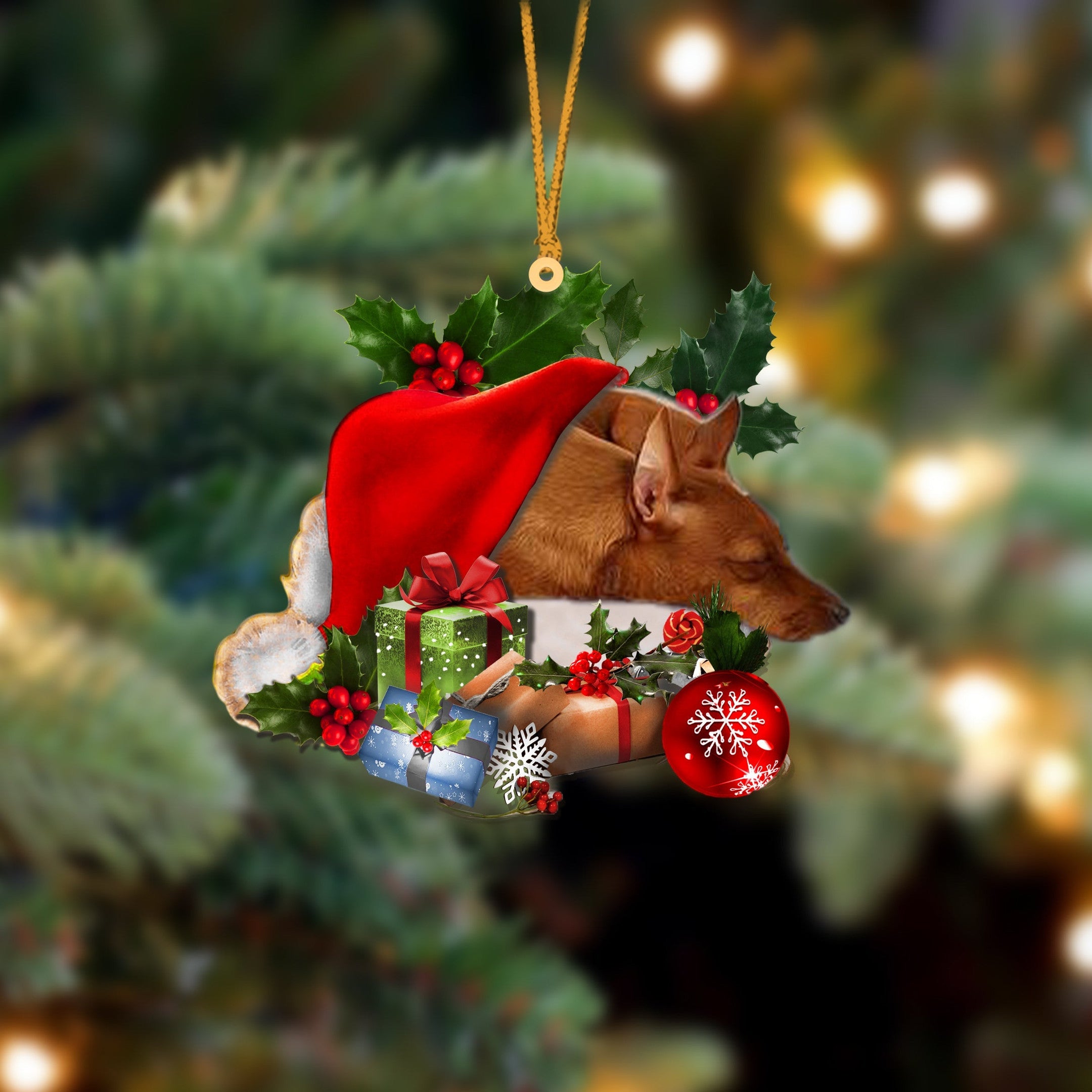 Miniature Pinscher Sleeping In Hat Christmas Ornament Two Sided