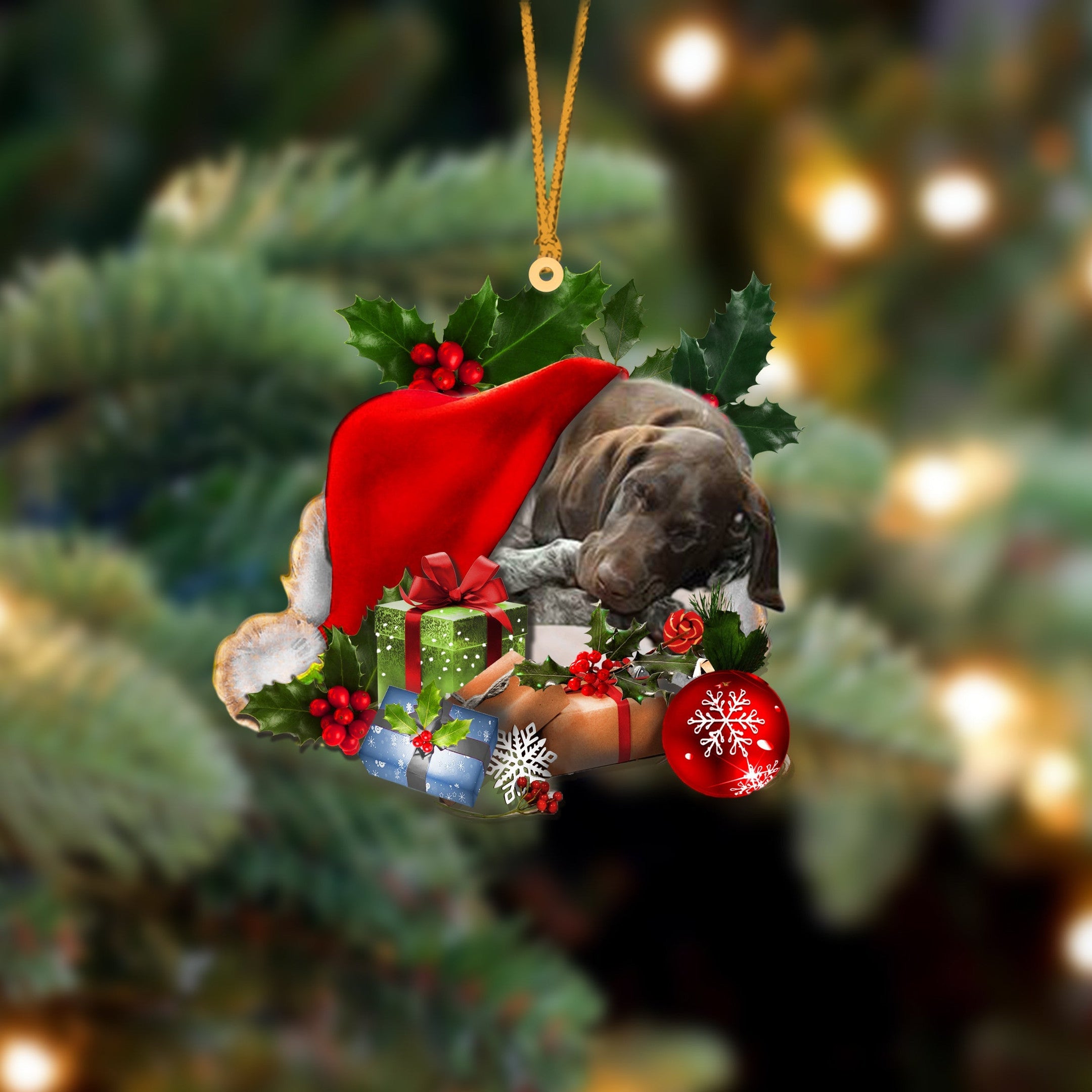 German Shorthaired Pointer Sleeping In Hat Christmas Ornament Two Sided