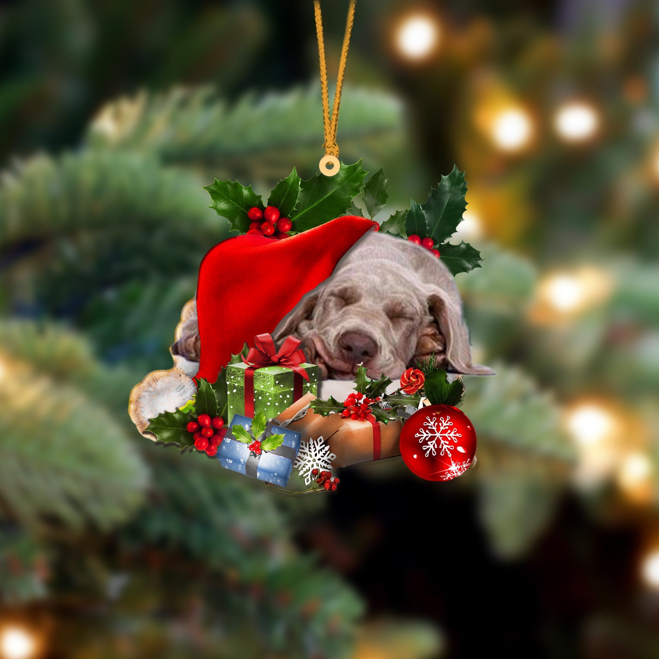 Weimaraner Sleeping In Hat Christmas Ornament Two Sided