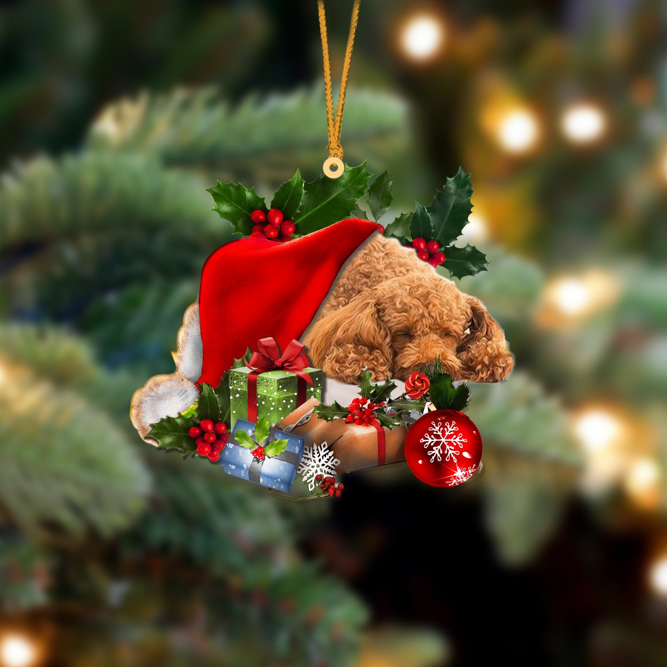 Poodle 2 Sleeping In Hat Christmas Ornament Two Sided