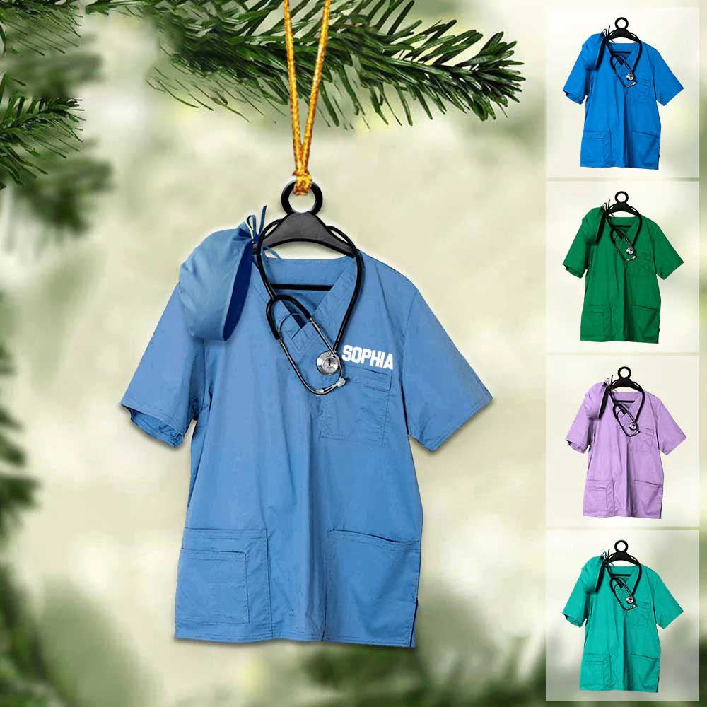 Personalized Nurse Scrub Hanging Christmas Ornament for Nurse/ Gift for Mom/ Nurse Women