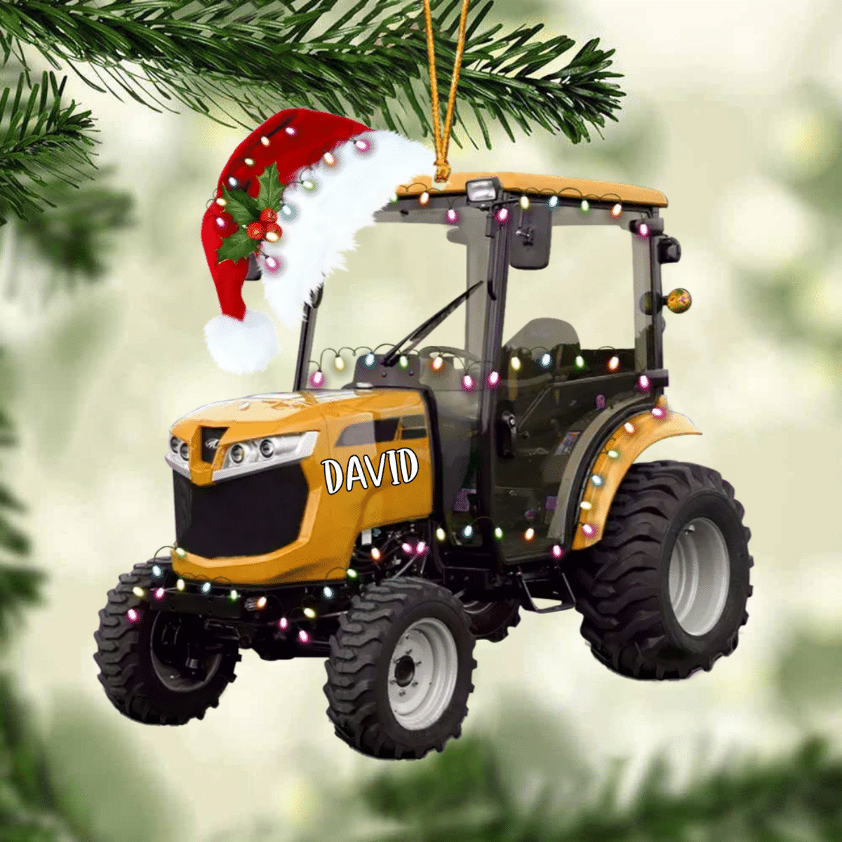 Personalized Tractor Christmas Acrylic Ornament with Hat/ Custom Name Tractor Driver Ornament for Dad
