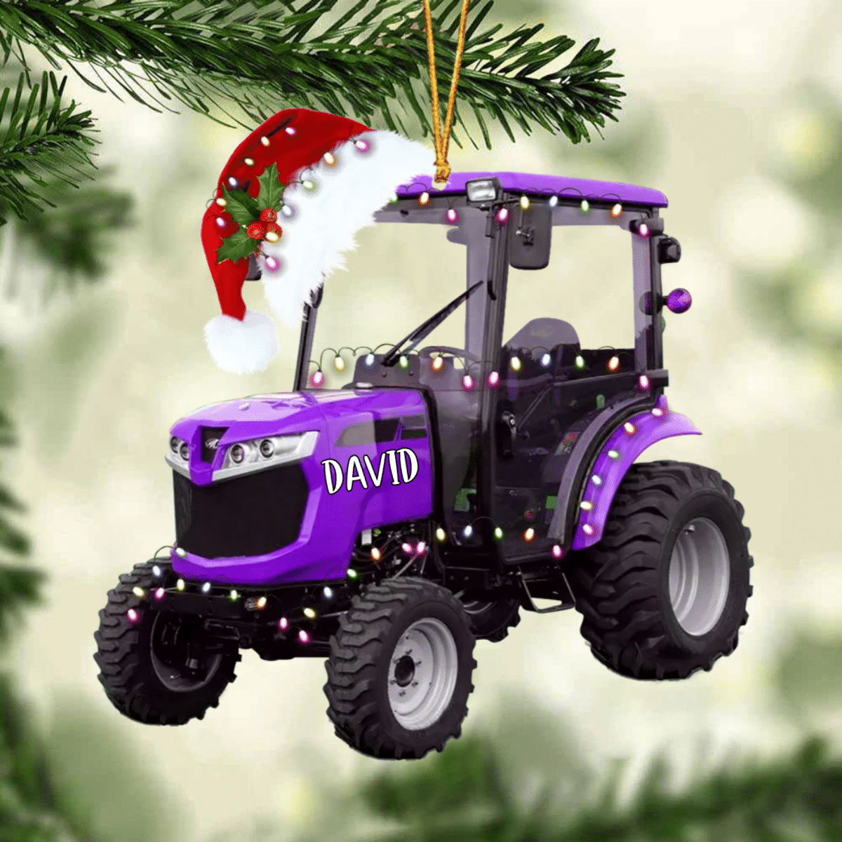 Personalized Tractor Christmas Acrylic Ornament with Hat/ Custom Name Tractor Driver Ornament for Dad