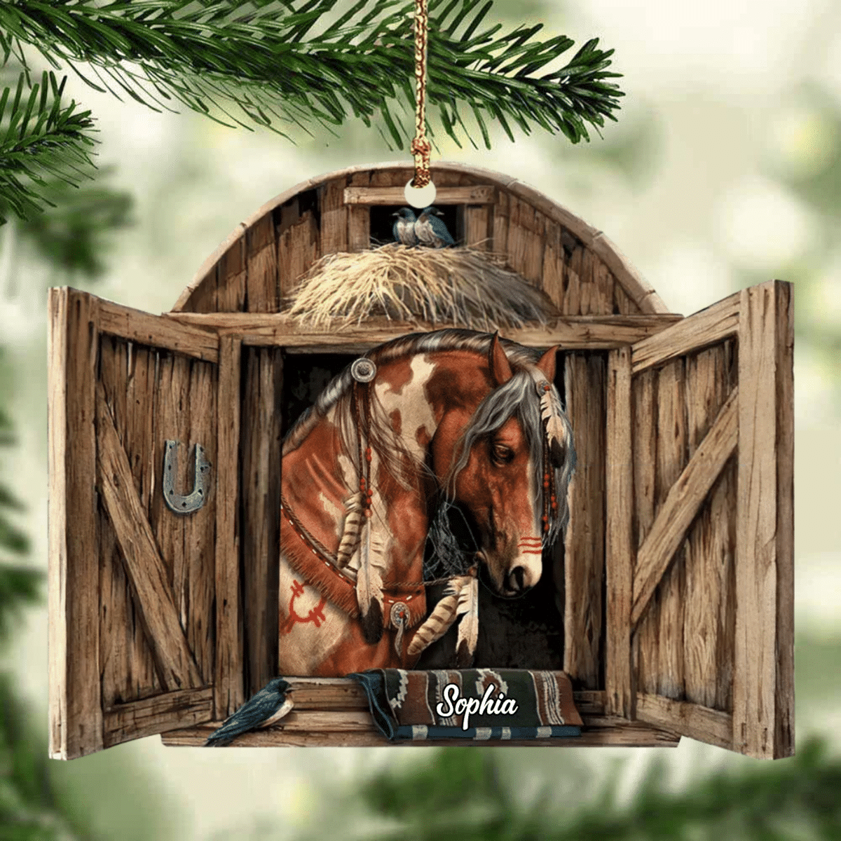 Personalized Horse Ornament/ Country Horses On Farm/ Horse Breeds Custom Name for Horse Lovers