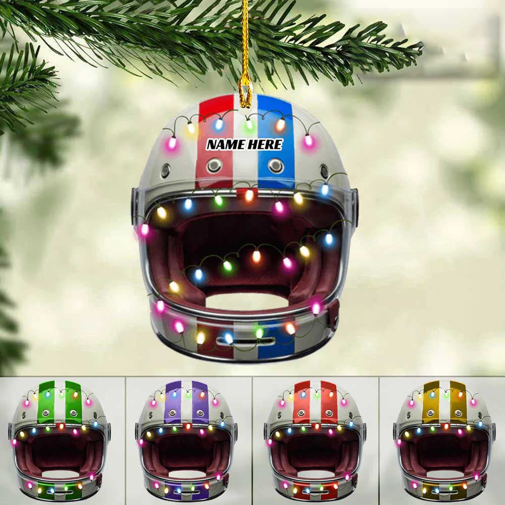 Personalized Racing Helmet With Christmas Light Ornament for Racing Lovers