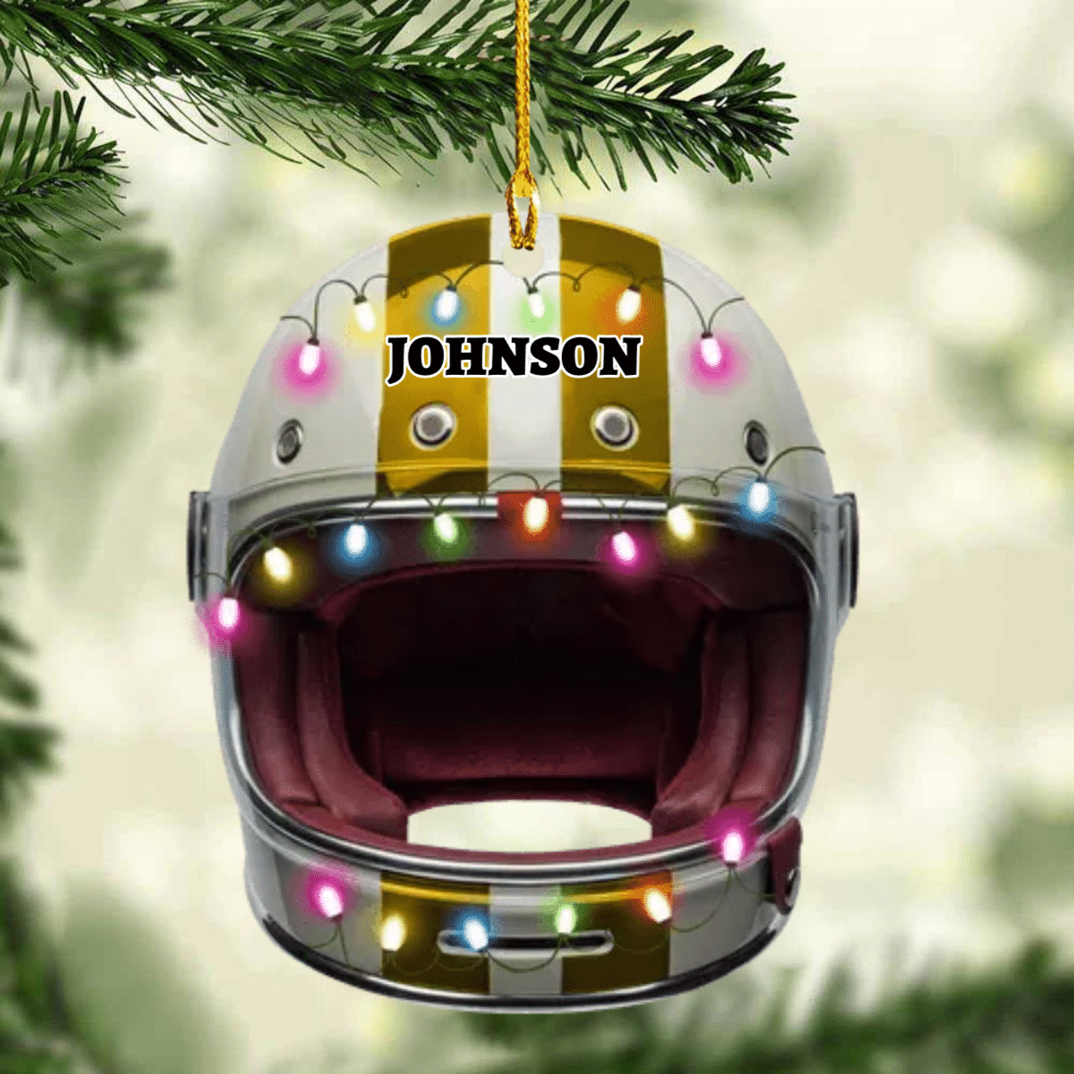 Personalized Racing Helmet With Christmas Light Ornament for Racing Lovers