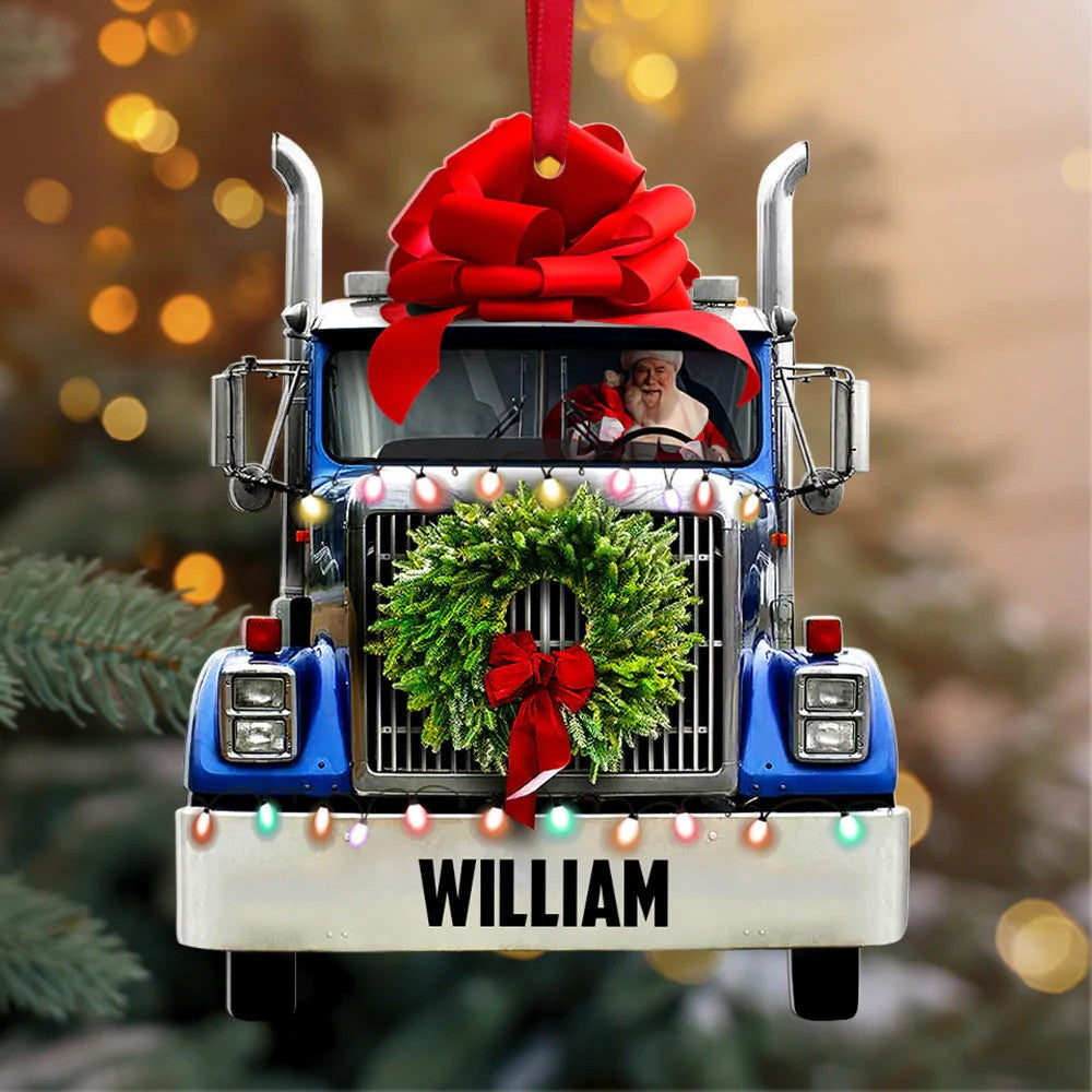 Personalized Christmas Truck Ornament/ Santa Claus Inside 2D Acrylic Truck Ornament for Dad