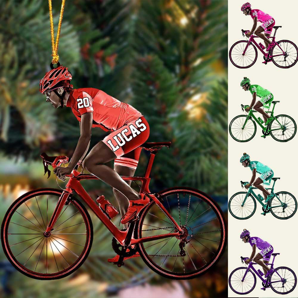 Customized African American Cyclist/ Female Cyclist Bike Riding Acrylic Christmas Ornament Gift For Cyclists