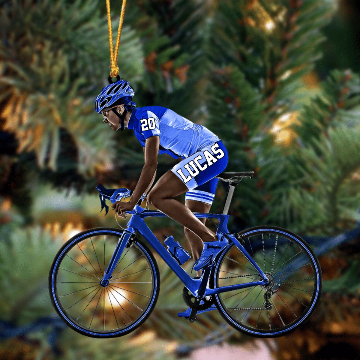 Customized African American Cyclist/ Female Cyclist Bike Riding Acrylic Christmas Ornament Gift For Cyclists